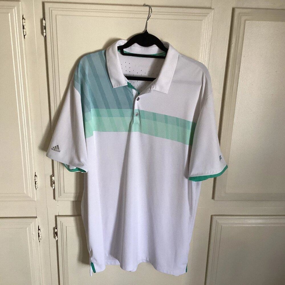 ADIDAS Climachill Golf Polo Shirt The Rookery White & Green Striped Men’s XL